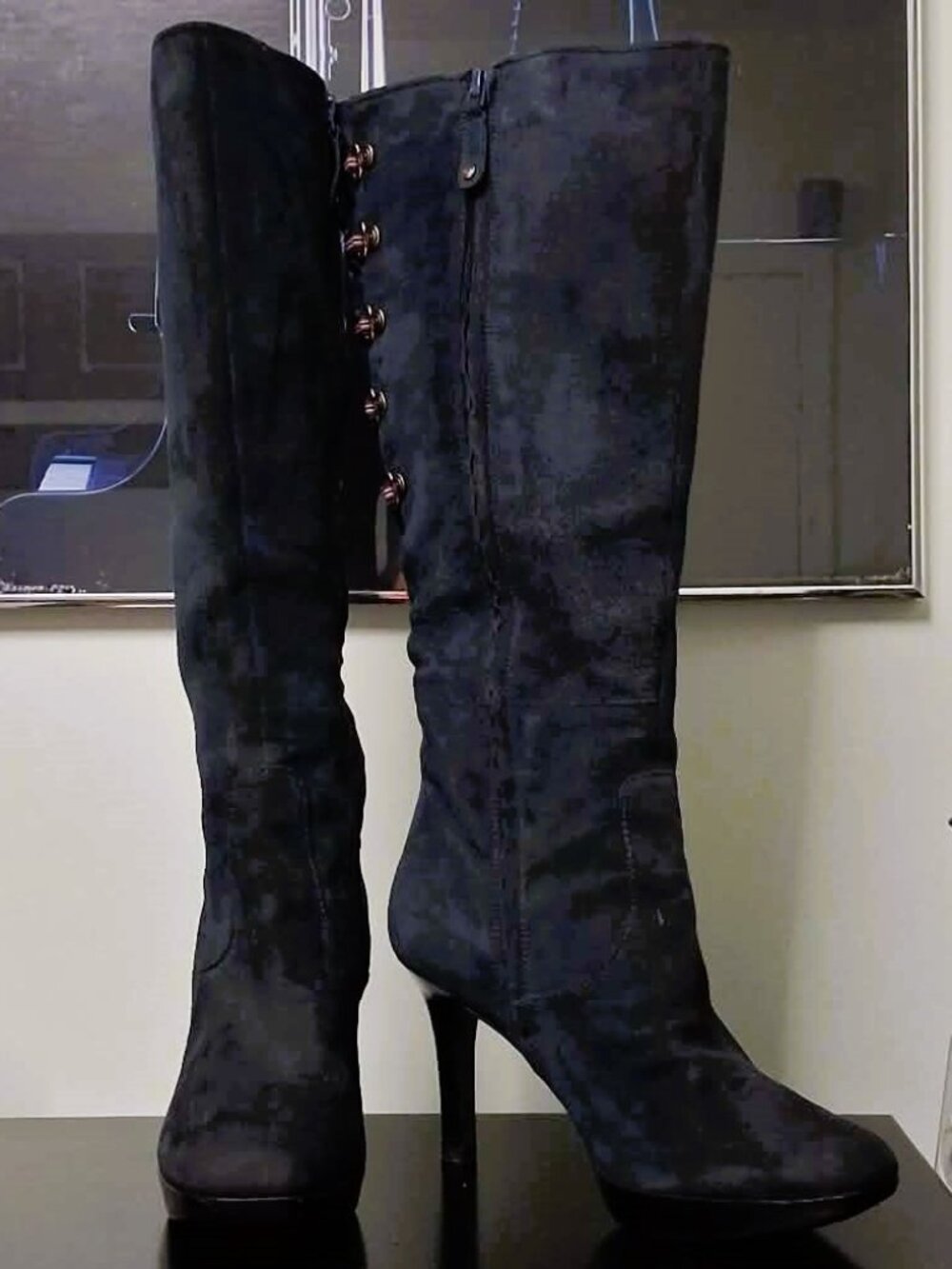 Rockport Luciana Navy Blue Premium Genuine Suede Leather Corset Knee High Boots